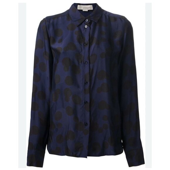 STELLA McCARTNEY Blue/black Polka Dot Silk Blend Blouse Sz 40 US 6 Shirt Career - Picture 1 of 6